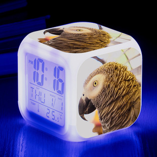 Cute parrot creative square colorful color change alarm clock multi-function electronic clock LED mute children's alarm clock