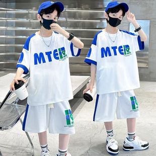 Boys' Summer suit Boys 2025 New Mid-Large Children's Short-Sleeved Handsome Sports Summer Wear Pure Cotton Breathable Sweat Absorption