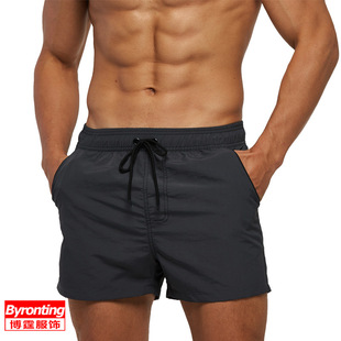 Men's Swimming Trunks Solid Color Three-point Casual Shorts Rear Pocket Zipper Beach Pants Seaside Holiday Boxer Lined Spa