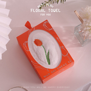 Our wedding products small red flower embroidered face towel coral fleece wedding gift box hand gift towel gift hand towel return gift
