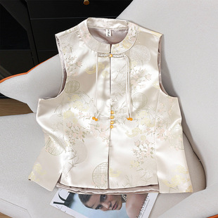 New Chinese Style Vintage Vertical Collar Double-Layer Embroidered Top Vest Cardigan Women's Jacket Vest All-Match Tang Dress