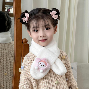 2024 Korean Style Children's Scarf Autumn and Winter Cute Plush Parent-Child Cute Thickened Cartoon Imitation Rabbit Fur Baby Scarf