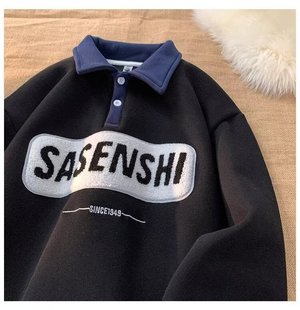 24 года осень-зима новый новый американский oversize вышивка свободный отворот мужской свитер