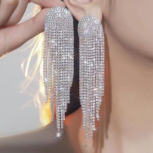AliExpress Amazon Super Flash Геометрические длинные серьги со стразами и кисточками Европейские и американские преувеличенные серьги для банкета