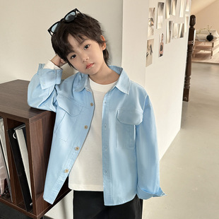 Haima's 2025 Spring New Boys' Korean Solid Color Long Sleeve Shirt Children's Clothes Western Style Spring Clothes for Big Kids