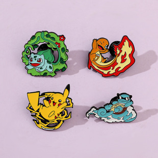 Cartoon Animation Creative Cute Pokemon Pikachu Jeni Turtle Alloy Brooch Oil Dropping Metal Pin Decoration