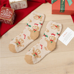 Christmas socks mid-barrel Christmas tree mid-barrel socks Santa Claus elk coral fleece Christmas socks wholesale cross-border