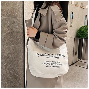 Wholesale Canvas Bag Women's 2024 New Fashionable American Retro Shoulder Bag Large Capacity Student Class Book Tote Bag