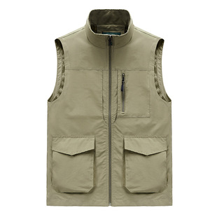 Southeast Asia Cross-border Collar Thin Men's Vest Multi-pocket Outdoor Quick-drying Vest to Print and Embroidered logo