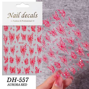 Nail Art Stickers New Colorful Laser Butterfly Cut Out Liquid Hand-painted Lines Embossed Thin Tough Nail Decoration Decals