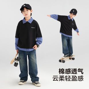 Zuo Xi детская одежда для мальчиков футболка с длинным рукавом POLO воротник рубашка 2025 новый мальчик поддельные две нижние рубашки весна и осень