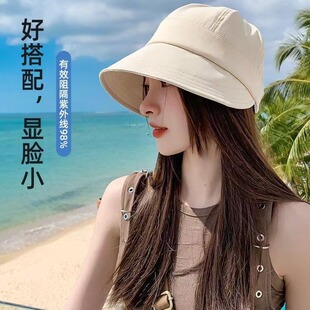 Temperament All-Match Face Showing Small Fisherman Hat Children's Summer Sun Protection Retro Equestrian Hat Japanese Style Plain Basin Hat Sunshade Hat