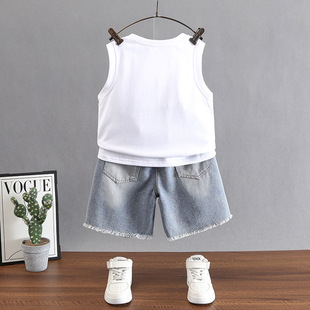 Children's Wear Boys Summer Wear suit 2024 New Boys Sleeveless Vest Summer Thin Baby Puffy Shuai Blast Street Tide
