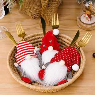 Cross-border New Christmas Decorative Supplies Dwarf Knife and Fork Set Face Old Man Knife and Fork Bag Rudolph Tableware Set