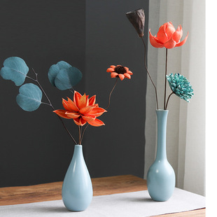 Jingdezhen Ceramic Small Vase Blue Home Decoration Creative Chinese Zen Retro National Style Tea Dried Flower Flower