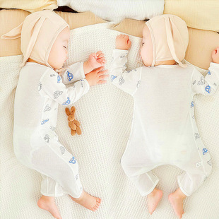 Baby jumpsuit summer thin air conditioning clothing baby cotton pajamas newborn summer clothes long sleeve ha clothes