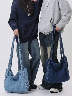Cross-border shoulder bag 2024 spring new denim woven messenger bag large capacity lazy style student class bag