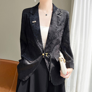 Spring and Summer 2025 New Chinese Style National Style Silky Satin Small Suit Jacquard with Pocket Design Sense Jacket Trendy Top
