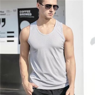 Men's Vest Summer Sweat Absorbing Ice Silk Mesh Vest Men's Loose Fitness Narrow Shoulder Sleeveless T-shirt Old Headline
