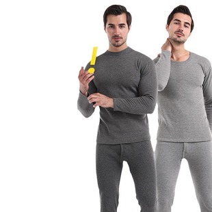 Men's fleece-lined padded thermal underwear suit winter crew neck collar bottoming underwear cotton sweater a generation of hair