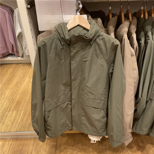 URAZ 2025 Spring Couple Windproof Collar Jacket Waterproof Jacket Hooded Men's 475038