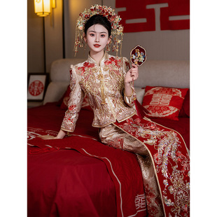 Champagne Color Xiuhe Dress Wedding Dress 2025 Bride's New Wedding Chinese Toast Dress Skinny Dragon and Phoenix Jacket