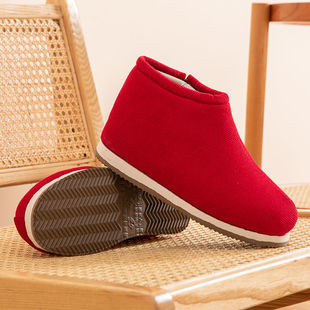 Winter fleece-lined Thickened Warm Middle-aged and Elderly Mother Shoes Old Beijing Cloth Shoes Women's Cotton Shoes Flat Non-slip Grandma Cotton Boots