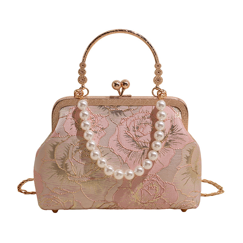 New cross-border Chinese style women's bags, retro embroidered, traditional Chinese style Hanfu bags, pearl chain evening bags, crossbody bags wholesale.