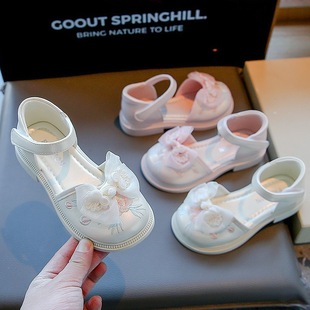 Soft bottom new small leather shoes girls lightweight children's shoes all-match 2024 antique spring princess shoes children's pattern lady
