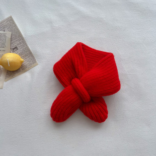 Ins Solid Color Children's Cross Wool Scarf Autumn and Winter Soft Waxy Baby Warm Cover Knitted All-match Scarf