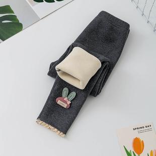 Girls' fleece-lined leggings autumn and winter clothes baby girls' one-piece velvet warm pants children's pants outer wear slim pants fashion