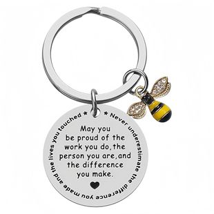 Amazon Cross-border Explosions Bee Engraving Keychain Inspirational Thank You Gifts for Teachers' Day Thanksgiving Gifts