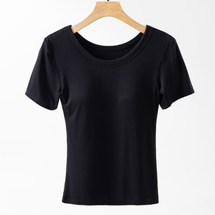 Add large size short sleeve T-shirt with chest pad one-piece fat mm200 kg sports yoga top women's bra-free