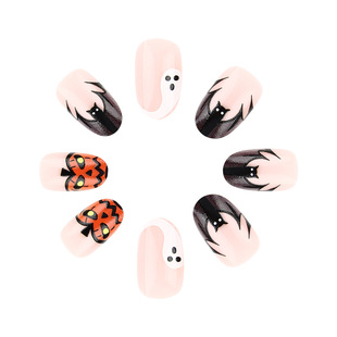 Halloween Nail Art Short Glow Almond 24 Pieces Wear Armor Pumpkin Bat Party Nail Art False Nails