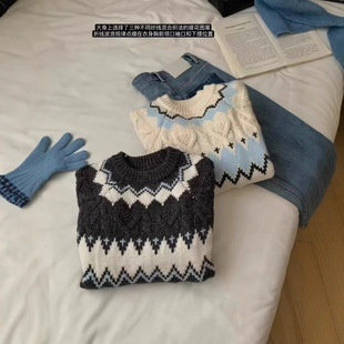 Korean style fair island rhombus lazy sweater women's 2024 winter new design all-match gentle soft waxy knit sweater