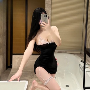 Beauty Lingerie Temptation Sling dress Tight Hip Sexy Pajamas Exterior Collar Lace Stitching