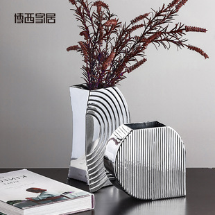 Boxi home light luxury geometric electroplating silver glass vase home living room flower arrangement decoration soft decoration