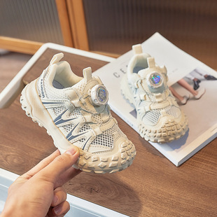 Children's Mesh Shoes 2024 Summer New Girls' Hollow Breathable Casual Shoes Trendy Rotating Buckle Boys' Torre Shoes All-match