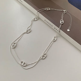 Design Sense Double Layer Necklace Women's 2025 New Titanium Steel Ins Hip Hop Clavicle Chain Light Luxury Niche Fairy Accessories