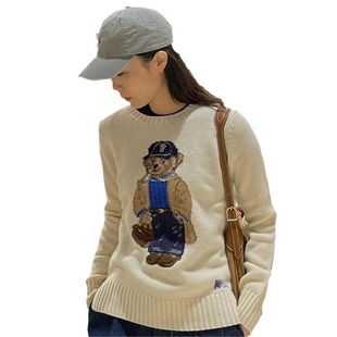 Pony ~ autumn and winter New round neck classic bear embroidered American advanced all-match sweater