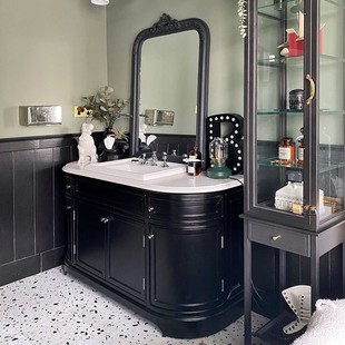 Bathroom Cabinet French Retro American Bathroom Cabinet Oak Washbasin Combination Wash Basin Cabinet Round Arc