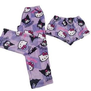Casual Sports Shorts Flannel Cartoon KT Cat Women's Summer New Arrival Elasticated Waist Pajama Pants Wide Leg Shorts Trendy Foreign Trade