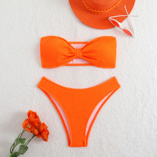 Cross-border bikini swimsuit fashion sexy high-end sense solid color tube bikini Amazon European and American foreign trade swimsuit