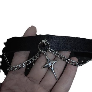 Новые четыре острых звезды крест подвеска кольцо на шее choker ошейник y2k горячая девушка панк ретро темная кожаная шея