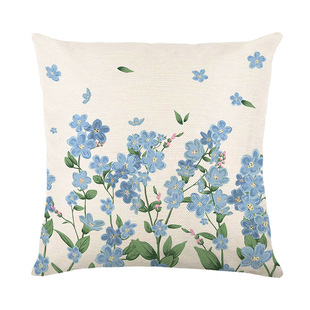 Cross Border Blue Flower Pillow Case Spring Plant Printed Linen Sofa Decorative Pillow Case Bedroom Cushion Wholesale