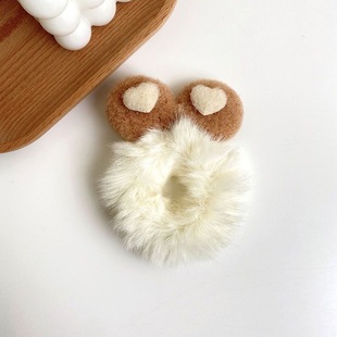Children's hair rope cute rabbit bear plaid large intestine hair ring sweet foreign style girl ball head 2024 new