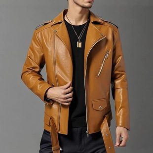 Men's Leather Coat for Lobos Autumn and Winter New Mid-length Men's Leather Coat Coat Slim-fit Korean Men's plus size Women
