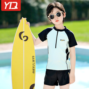 Children's Swimwear Boys Split 2024 New Summer Teenager Middle and Big Kids Double Layer Swimming Trunks Boys Sunscreen Swimwear