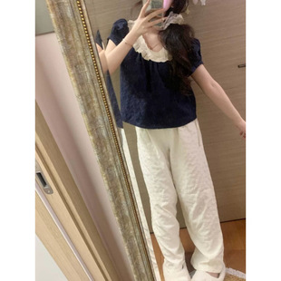French Style Sweet Lace Doll Shirt Women's Summer Small Slim-fit Chic Cross-border Puff Sleeve Short Top Trendy