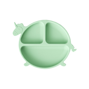 Children's Silicone Partition Sucker Dinner Plate Cartoon Dinosaur Integrated Baby Partition Supplementary Food Tableware Customization